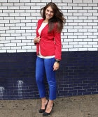 Julie Flashes Some Color in a Bright Red Blazer