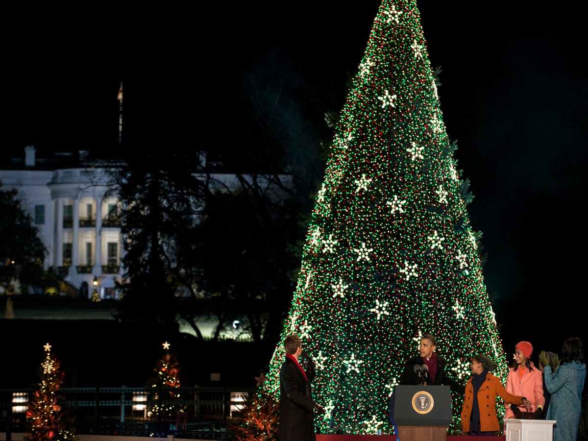 The Obamas Light Their Last Christmas Tree Outside The White House