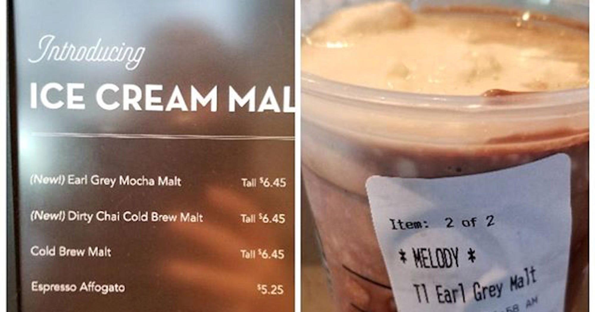 Starbucks Earl Grey Mocha, Dirty Chai Cold Brew Malts