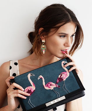 opener-LF-FW13-Model-+-Emerald-Flamingo-Clutch