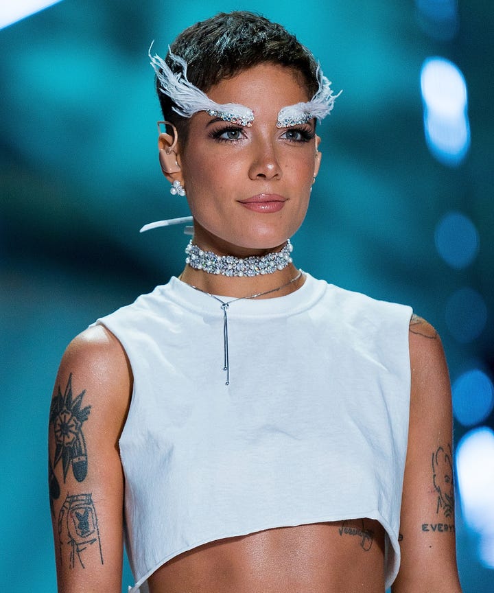 halsey victorias secret fashion show feather eyebrows