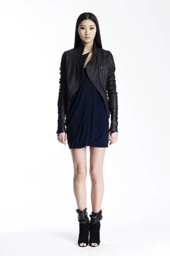 leather trim cut out back dress by yigal azrouel YIGAL AZROUEL Draped Cut Out Open Back Dress Black Size 6