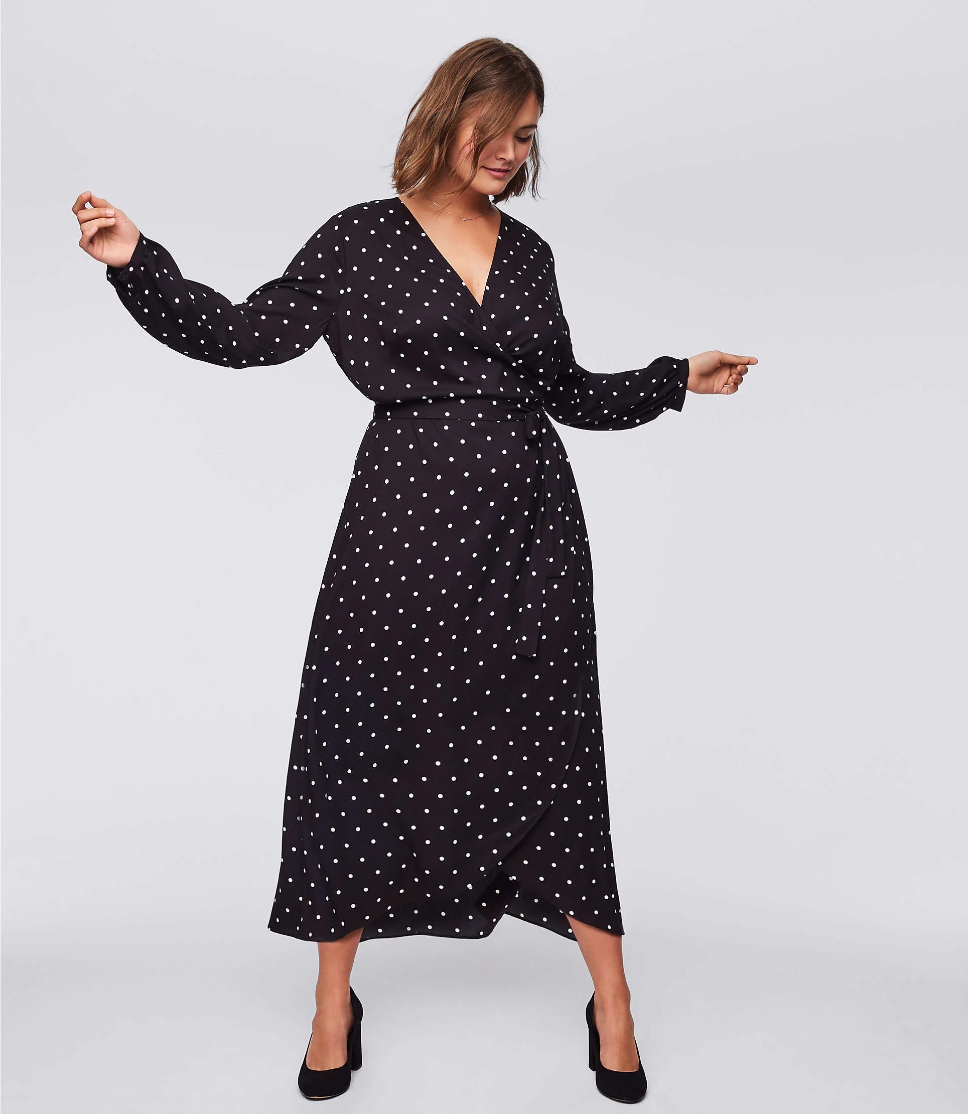 LOFT Plus + Polka Dot Wrap Midi Dress