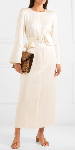 Maggie Marilyn + + Net Sustain Looks Like We Made It Belted Satin Maxi Dress