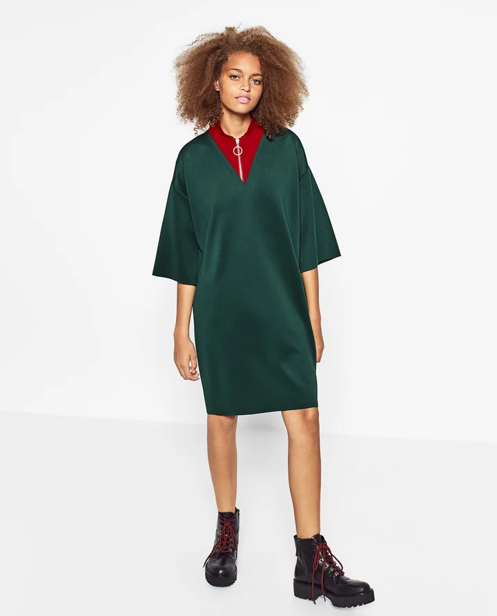 zara green shift dress ZARA Long One Sleeve Cocktail Dress Dark Olive Size Medium NWT – Style  Exchange Boutique PGH main image 0