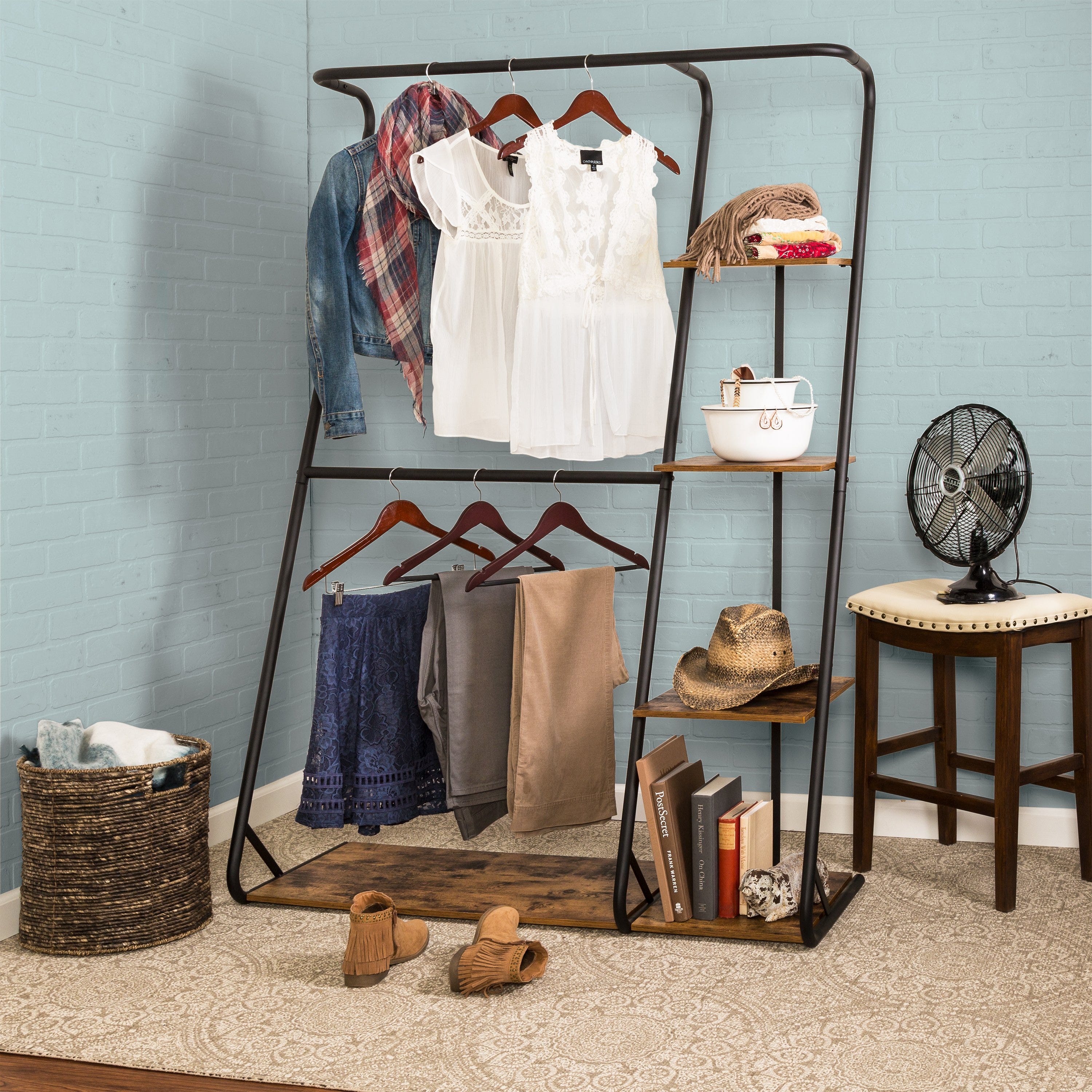 Honey Can Do + Rustic ZFrame Wardrobe with Shelves