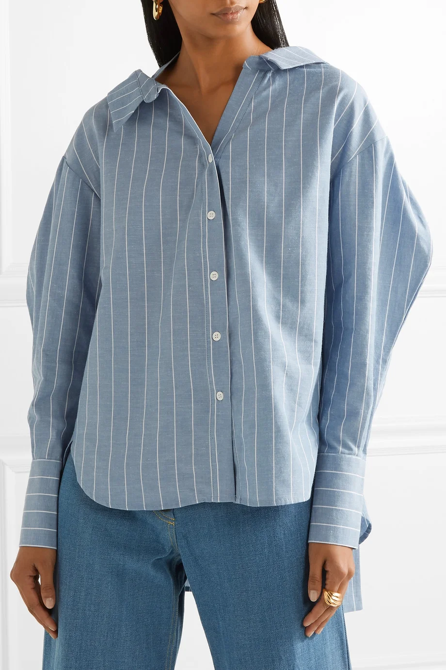 Rejina Pyo + Rosa Pinstriped Cotton and Linen-blend Shirt