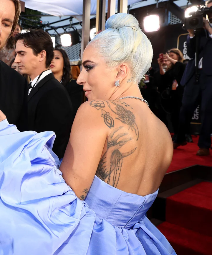 Lady Gaga Back Tattoos On Full Display At Golden Globes Lady Gaga Back Tattoos On Full Display At Golden Globes