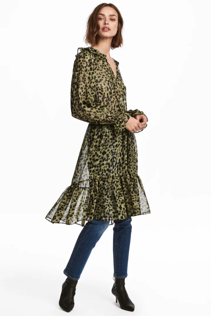 slim fit dress slacks Farrah Green Leopard Print Frill Hem Maxi Dress main image 1
