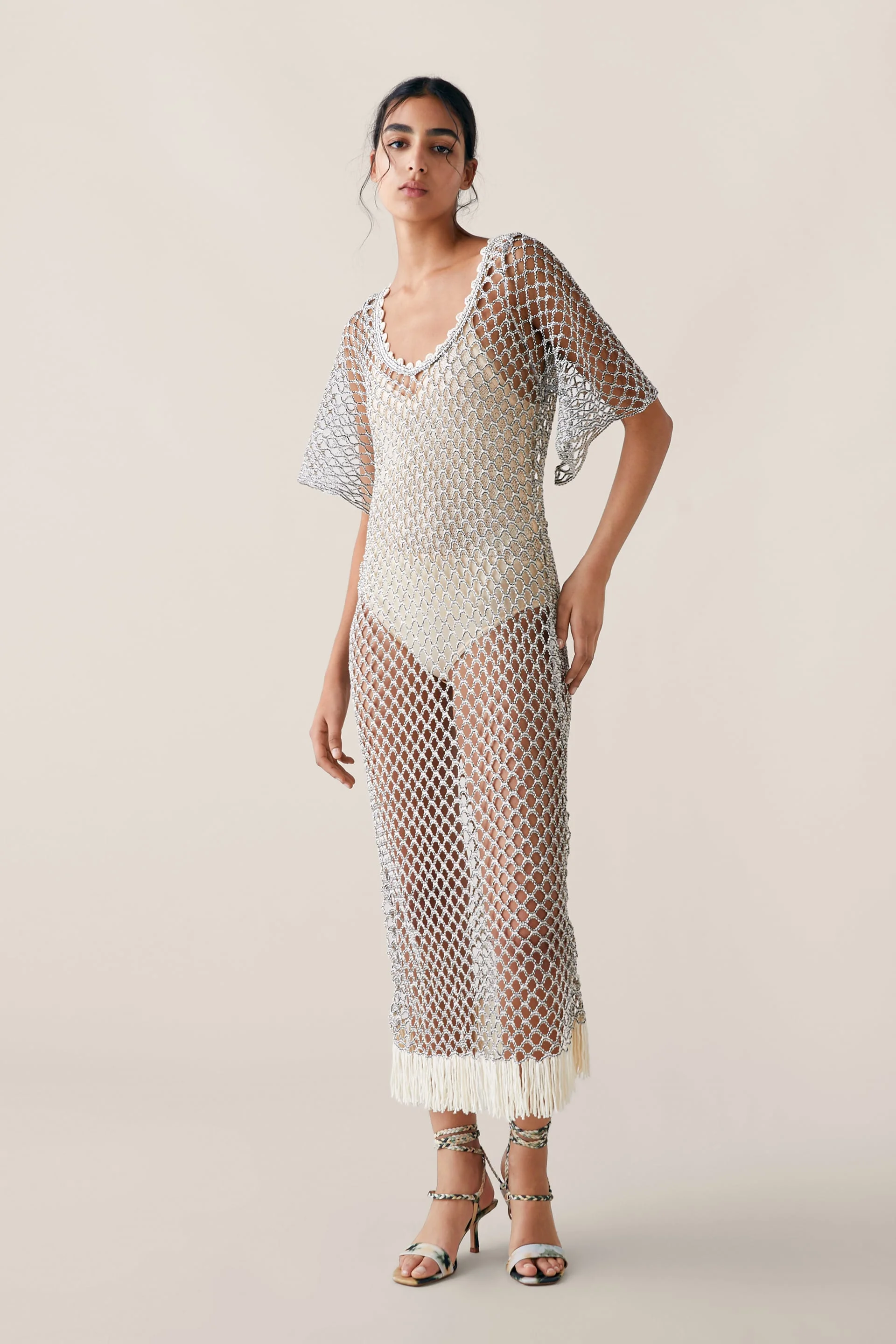 トップス BACK OPEN SHEER KNIT TUNIC DIANTE See-Through Textured Off-Shoulder Top IS402 - Korean Women's