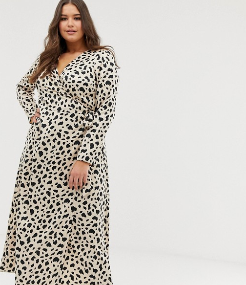 ASOS CURVE + Curve Wrap Maxi Dress In Leopard Print