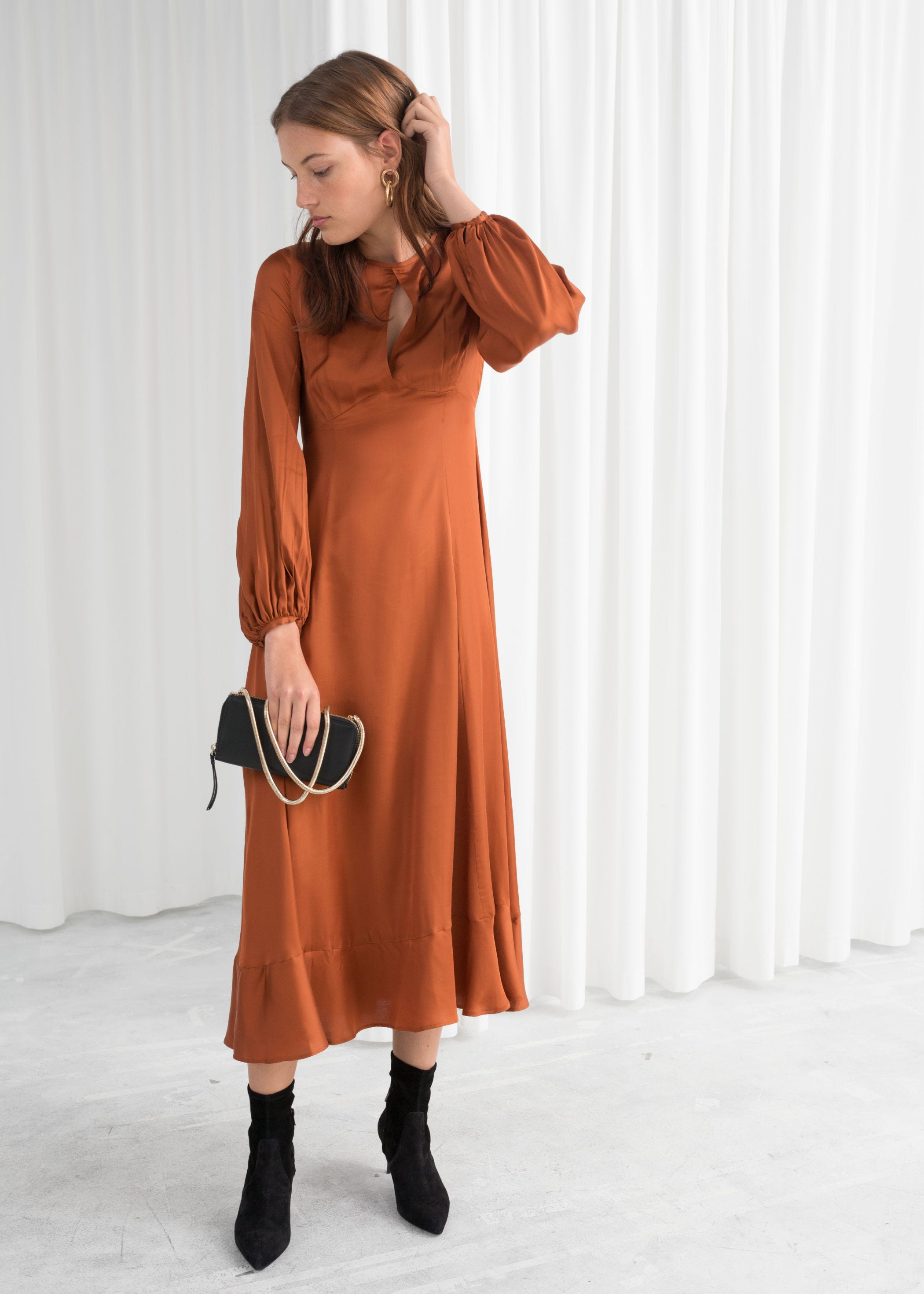 Balloon Sleeve Midi Dress
