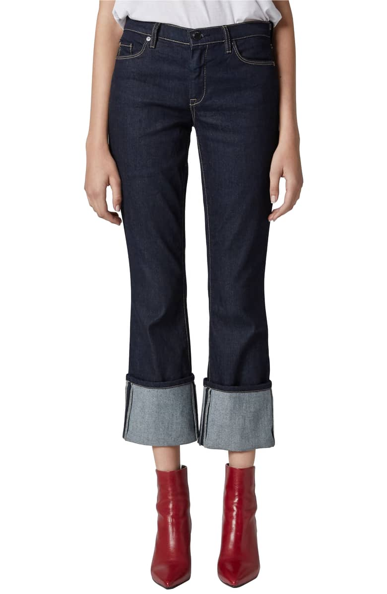 cuffed straight leg jeans