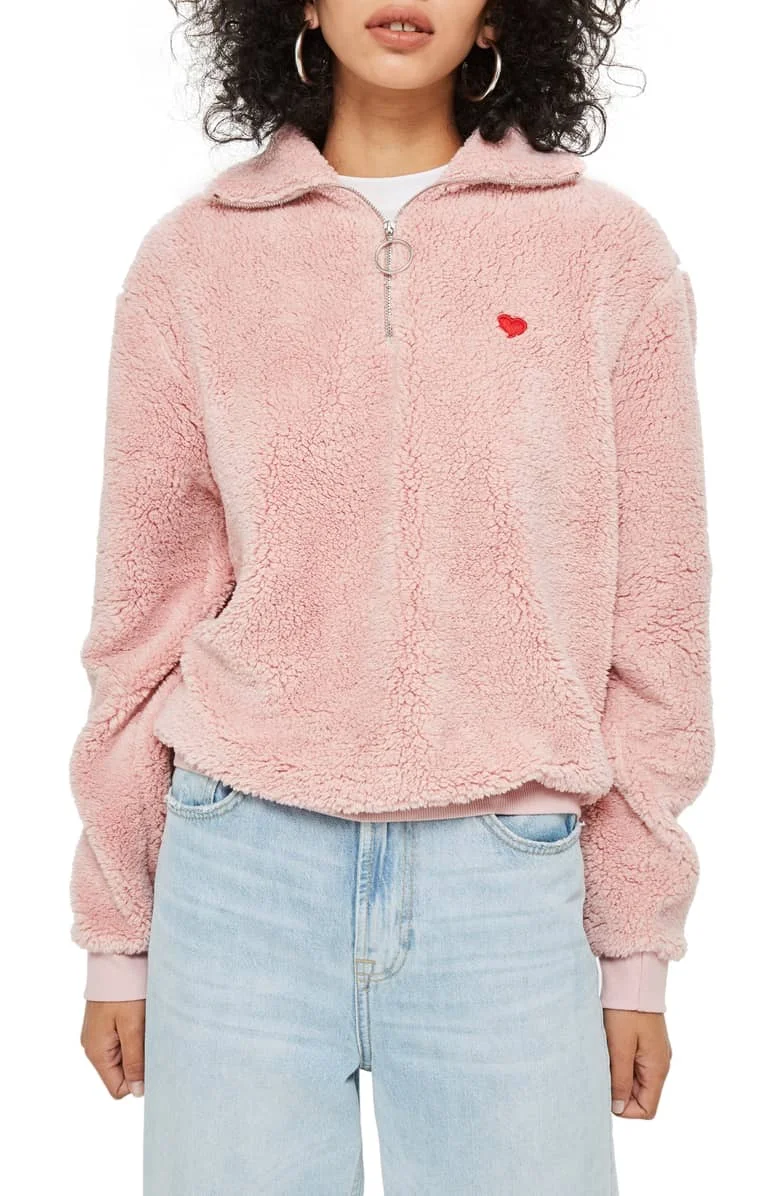 Topshop + Borg Heart Quarter Zip Pullover