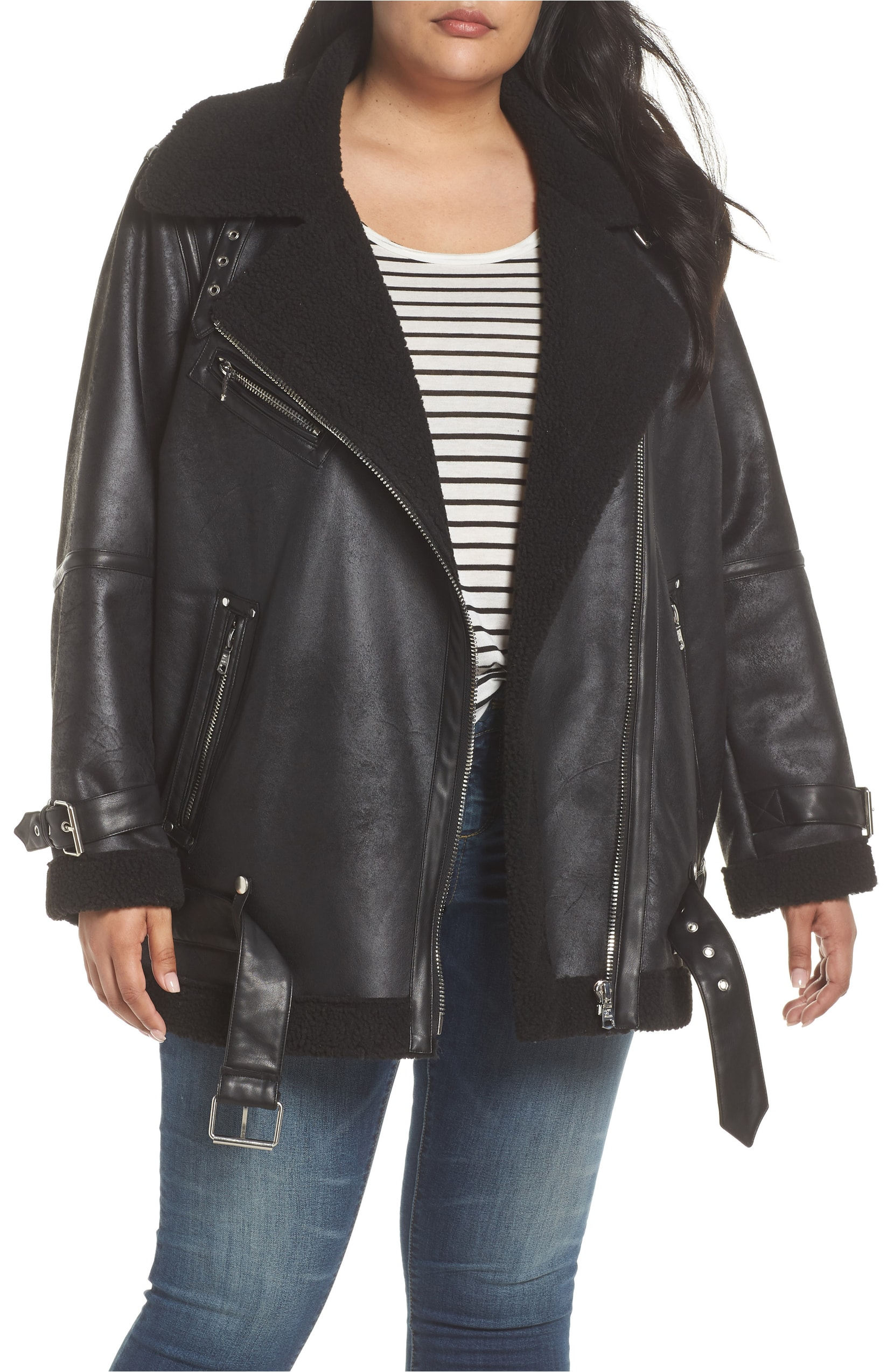 Faux Shearling Biker Jacket