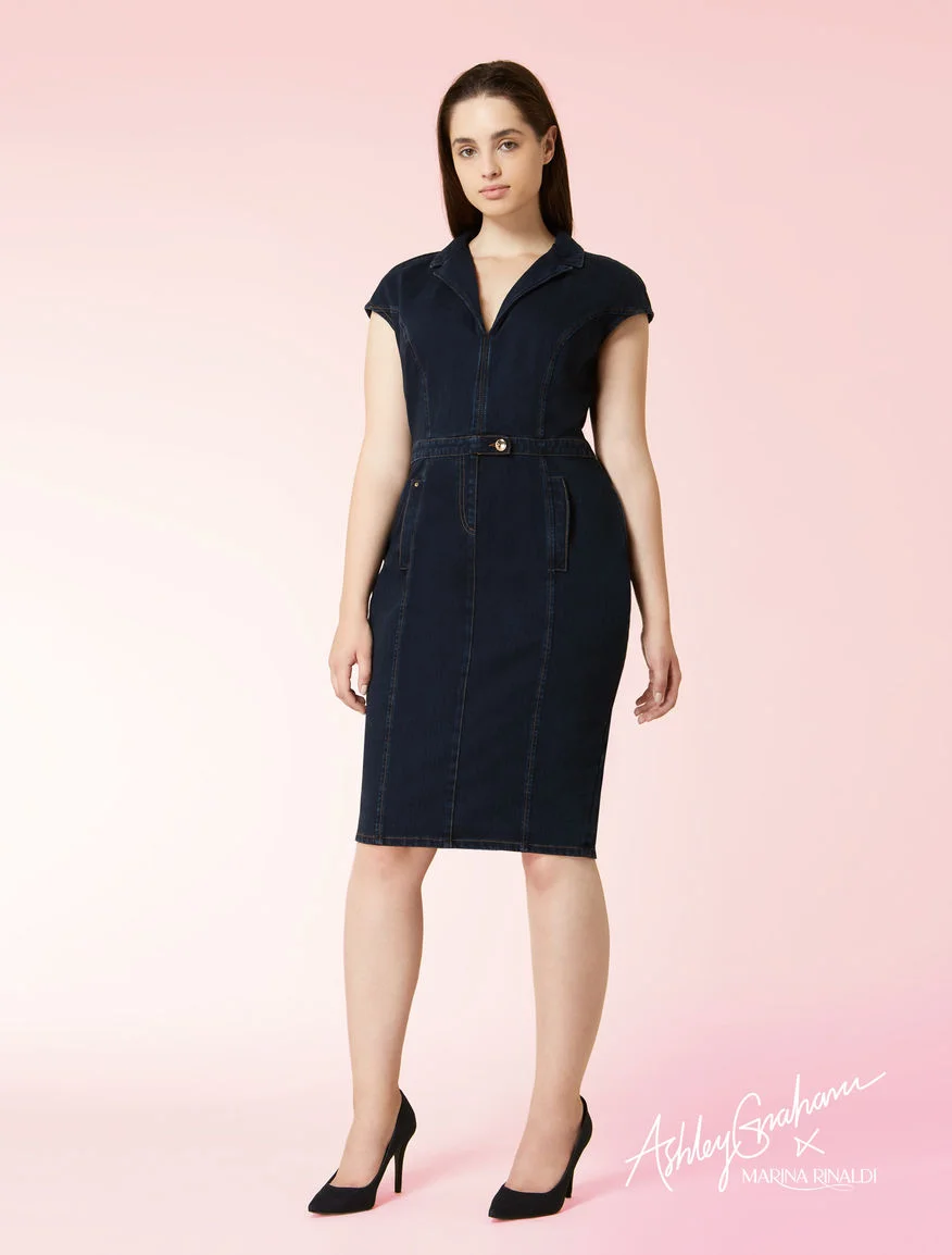 Ashley Graham x Marina Rinaldi + Denim jersey tube dress