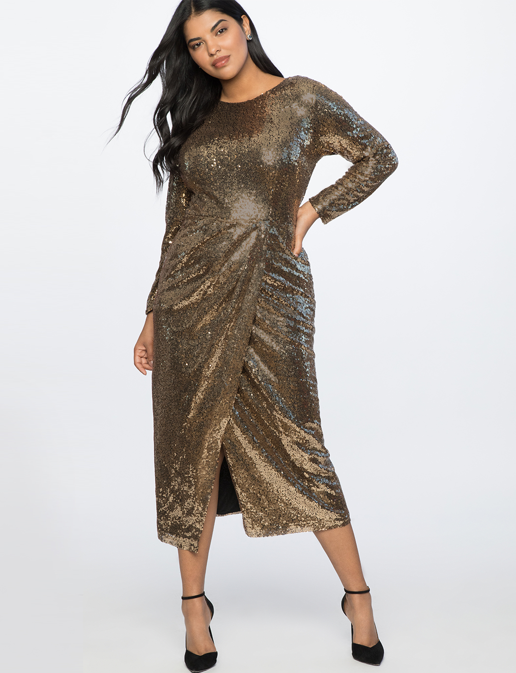 Eloquii + Sequin Maxi Dress with Wrap Skirt