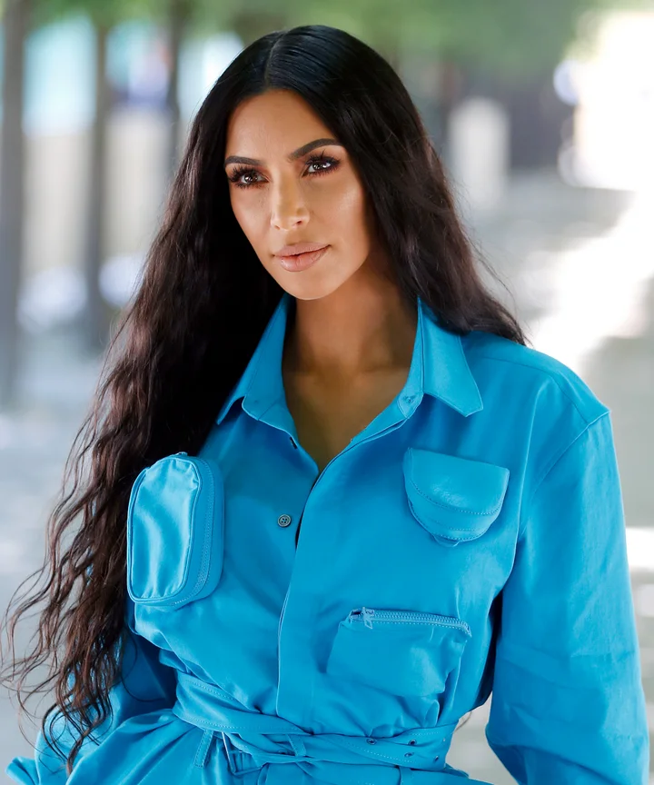 kim kardashian blue shirt dress Kim Kardashian