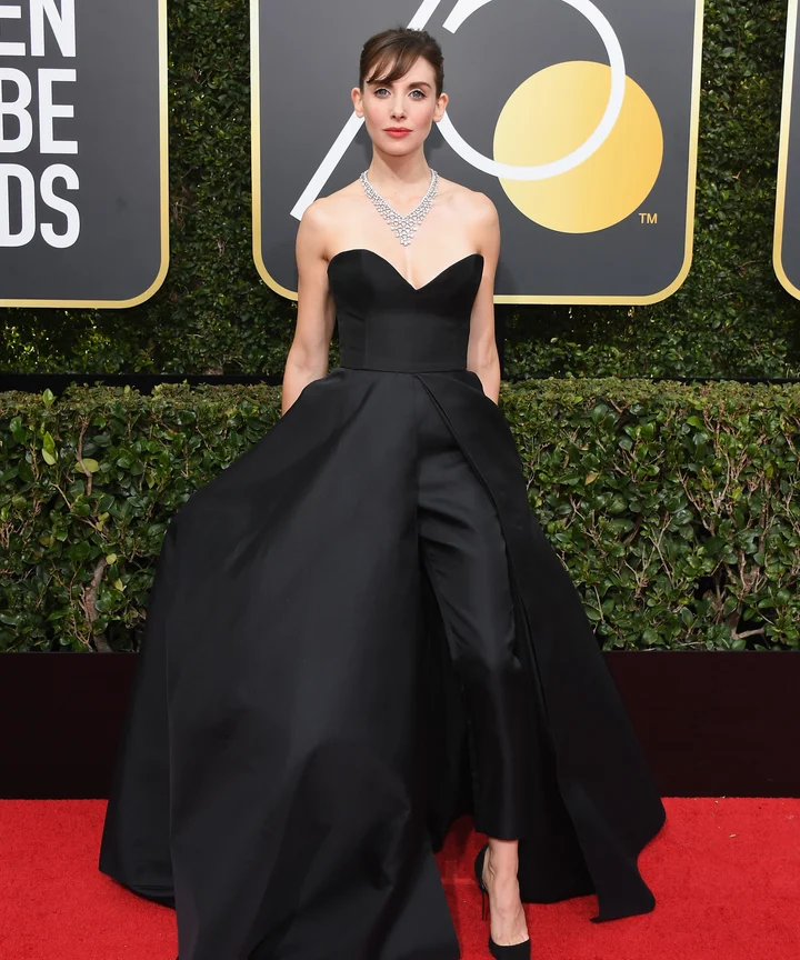 alison brie black dress Alison Brie Black Pants Golden Globes Red Carpet