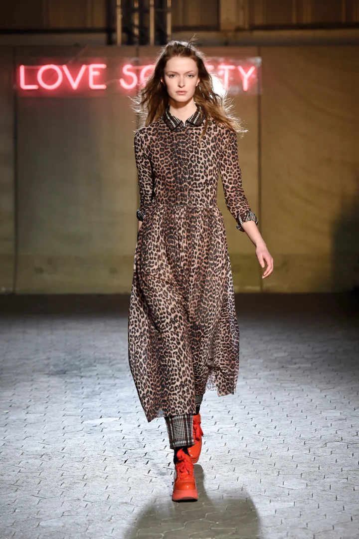 best fashion websites for ganni dresses and tops Ganni Love Society Clothing Line Frills Print Dress