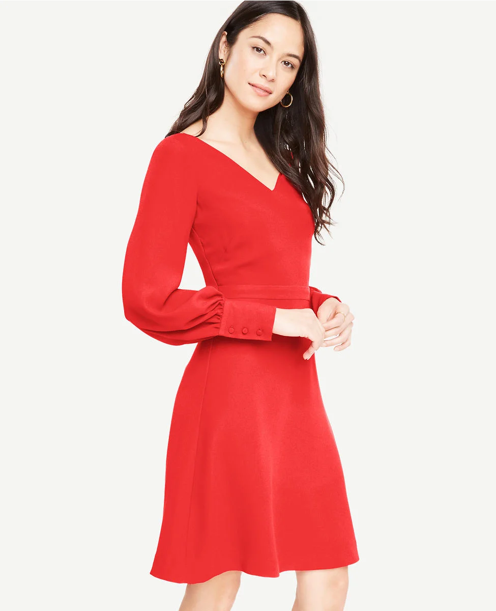 Ann Taylor + Lantern Sleeve Flare Dress