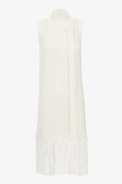 knit fringe sleeveless dress Ulla Johnson Silvia Fringe Knit Dress in Yellow,White main image 0