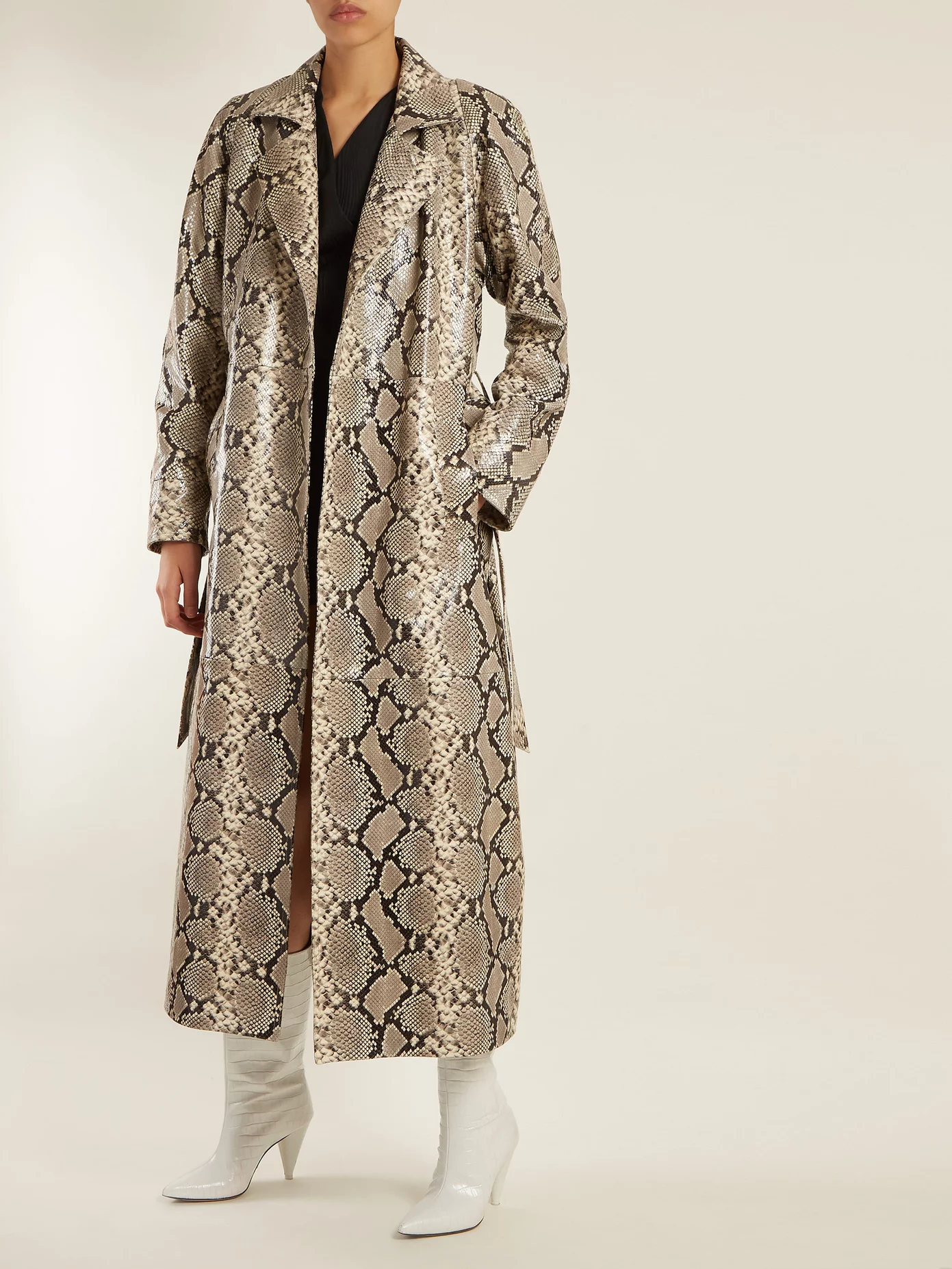 Attico + Python Print Belted Leather Coat