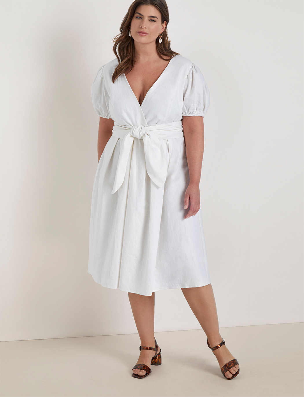 Eloquii + Tie Front Linen Fit and Flare Dress