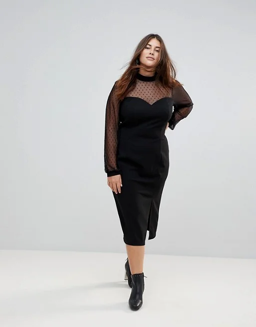 knee length dresses for ladies Long Sleeve Bodycon Maxi Dress in Mesh main image 0