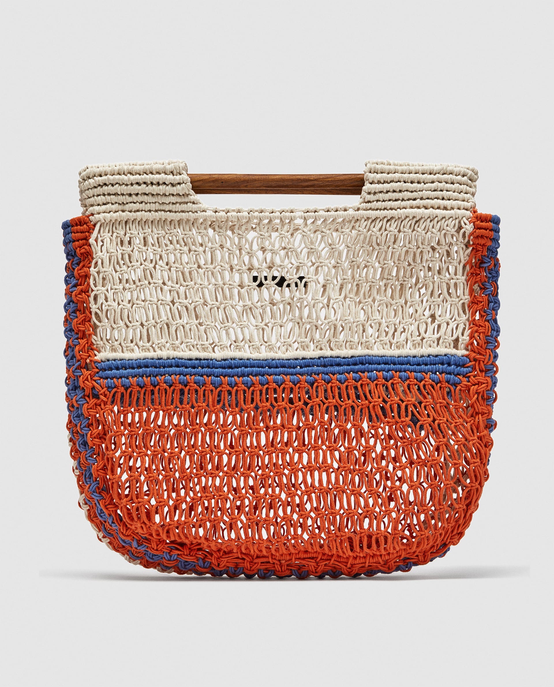 Zara + Fabric Bucket Bag with Wooden Handle