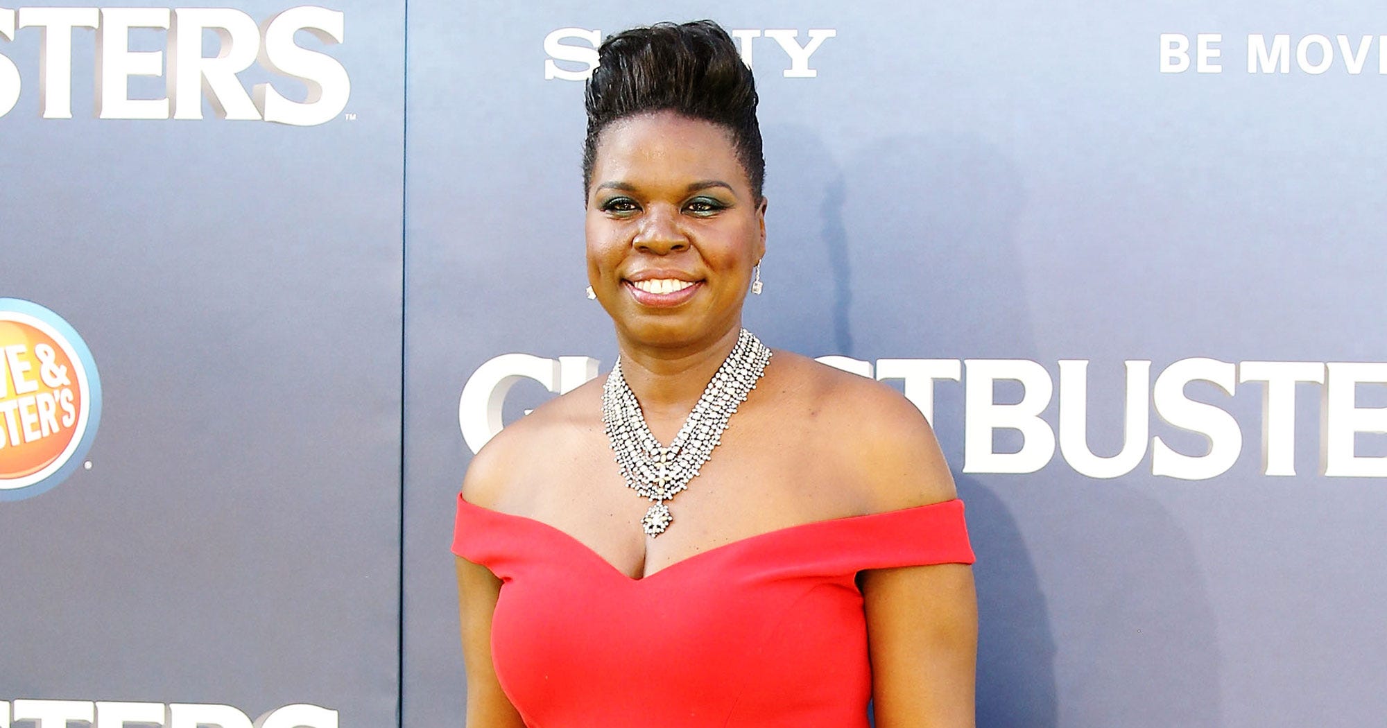 Leslie Jones Red Christian Siriano Gown, Ghostbusters