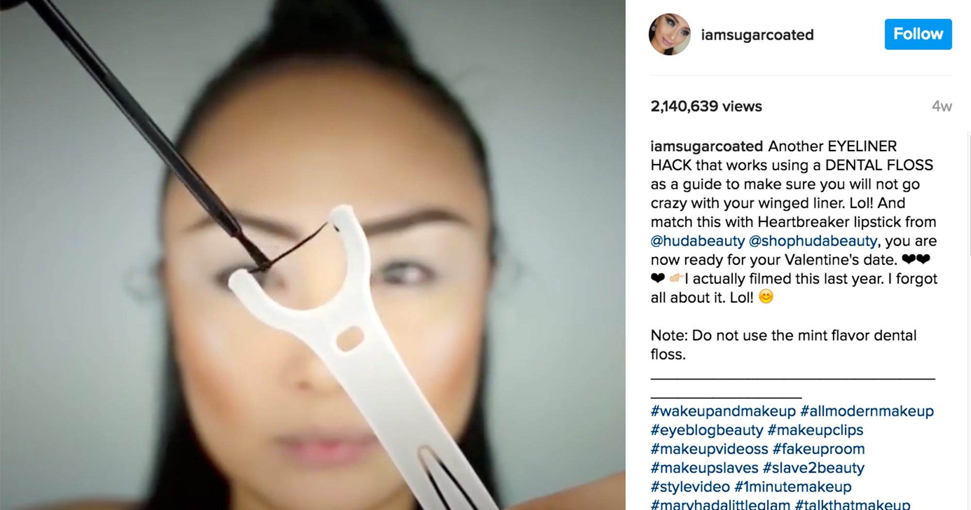 Instagram Beauty Hacks Dental Floss Cat Eye