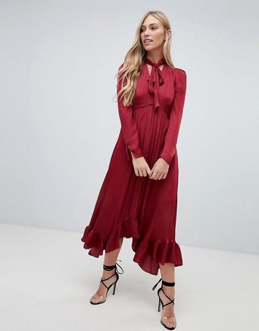AISTE HONG PLUNGE NECK MIDI DRESS