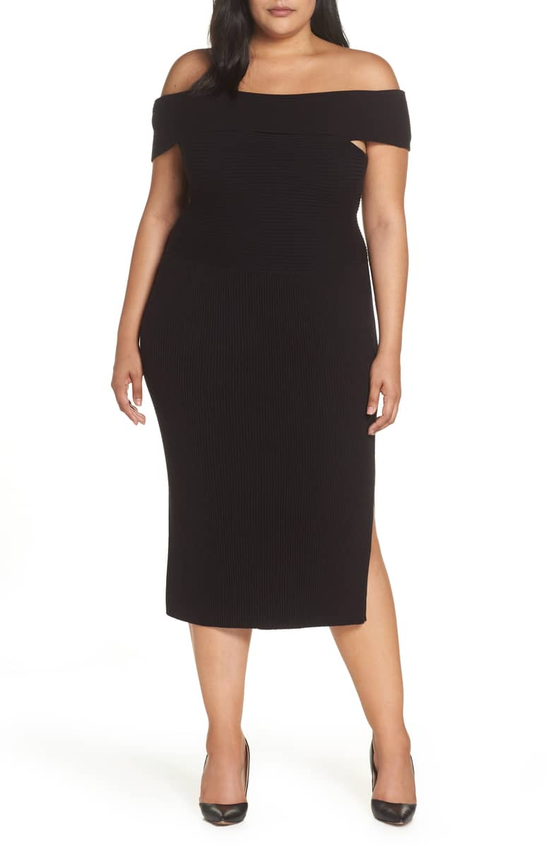 Eliza J. + Plus-Size Off the Shoulder Midi Sweater Dress