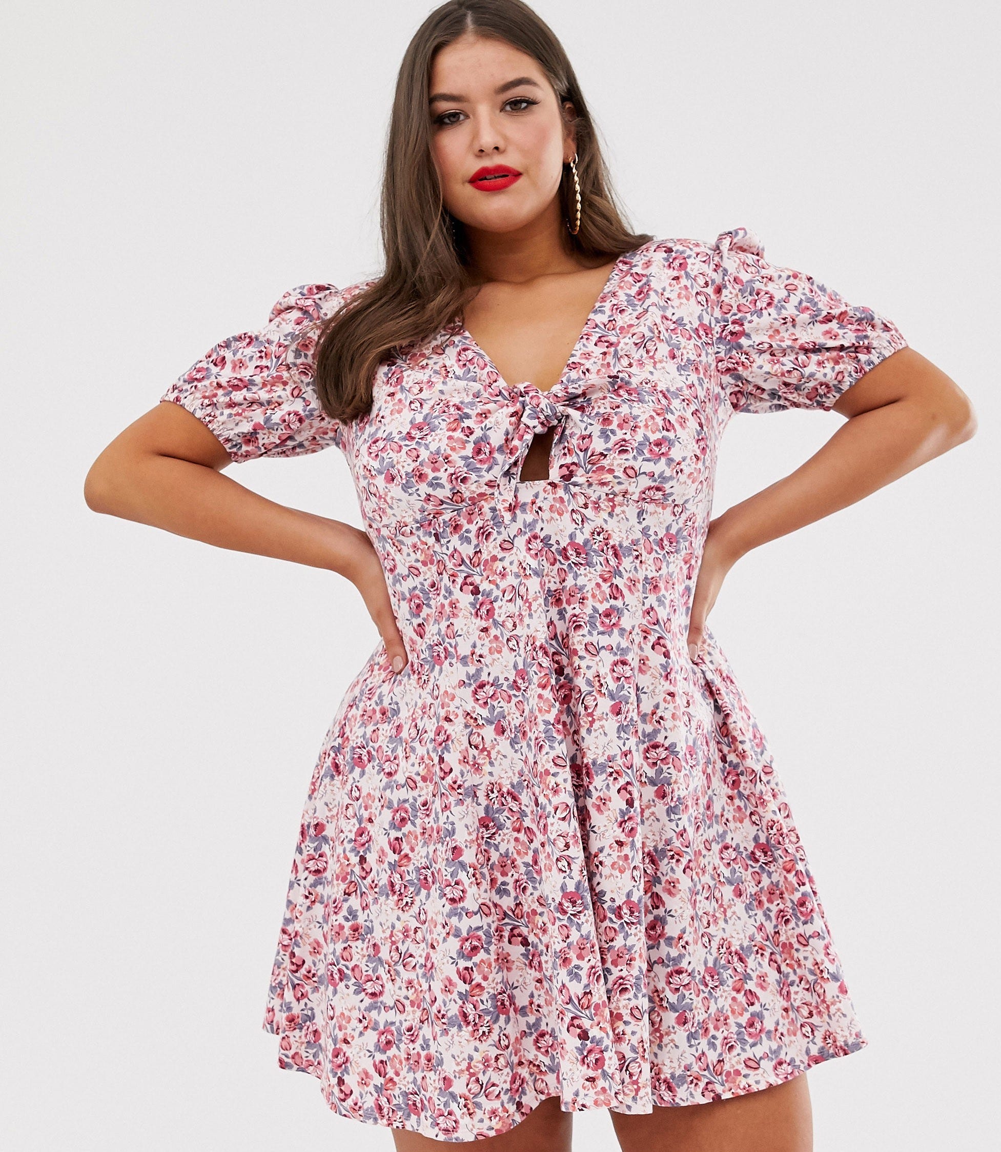 ASOS CURVE + Curve Tie Front Mini Tea Dress