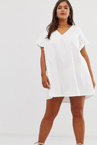 asos design mini reversible cotton slub smock dress ASOS CURVE + Asos Design Curve Mini Reversible Cotton Slub Smock Dress