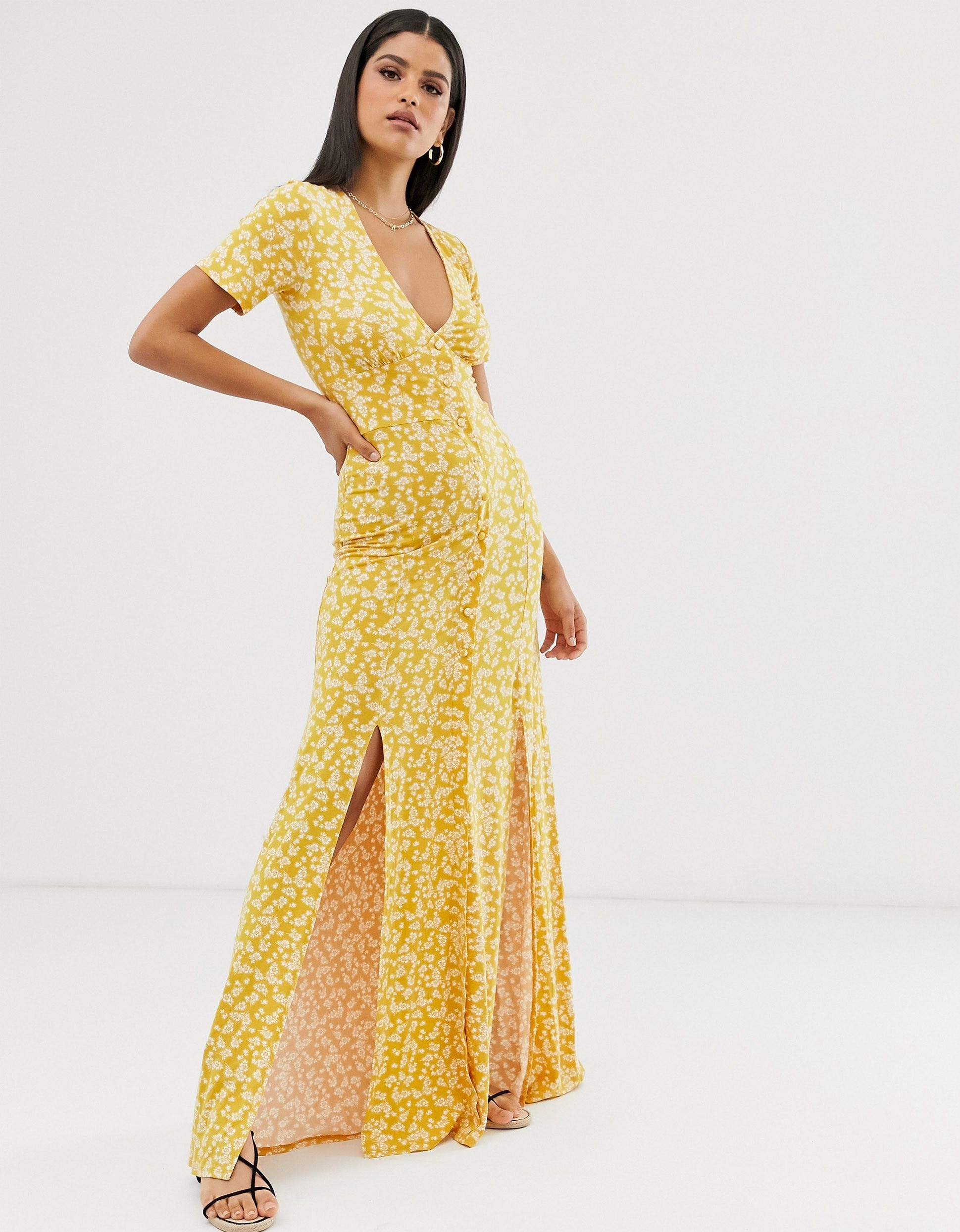 button through maxi tea dress