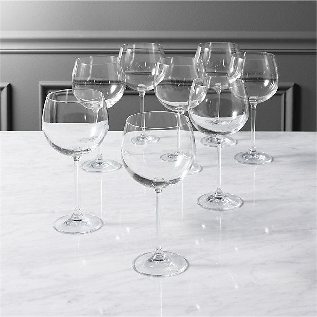 CB2 + set of 8 clarity wine glasses