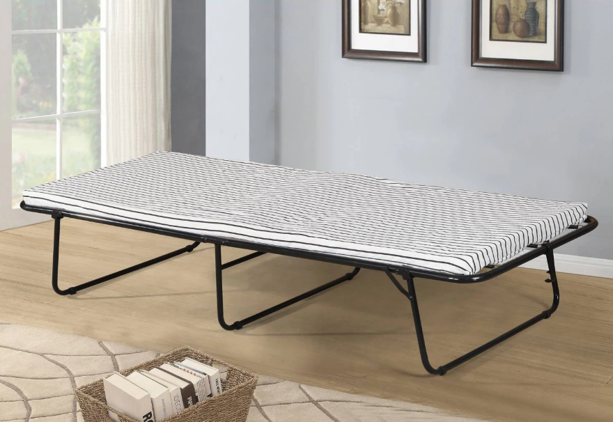 Home Source + Metal Folding Bed with Mattress Twin Black Home Source