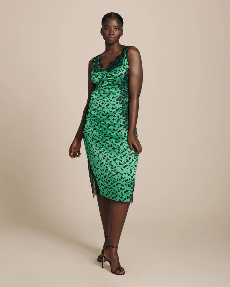 green emerald velvet dress Tanya Taylor - Tanya Taylor Thea Dress in Black Forest/Green Multi L