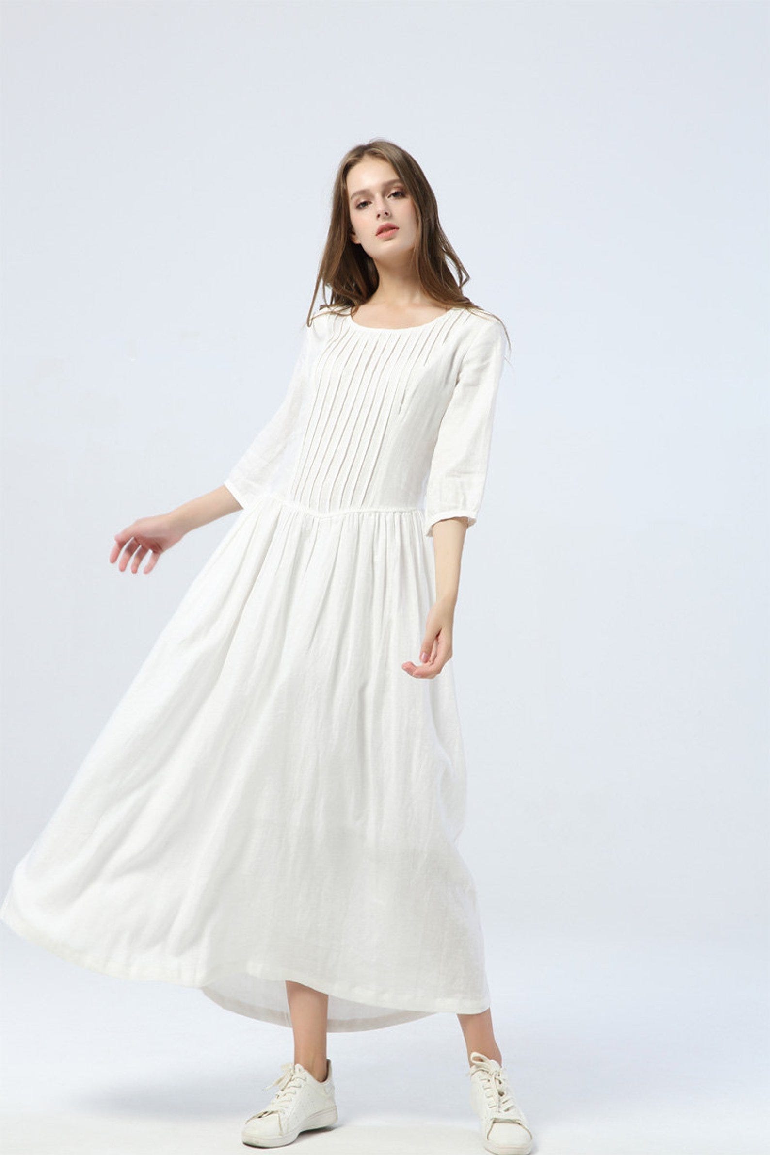 Ylistyle + Elbow Sleeve Dress with Pleats
