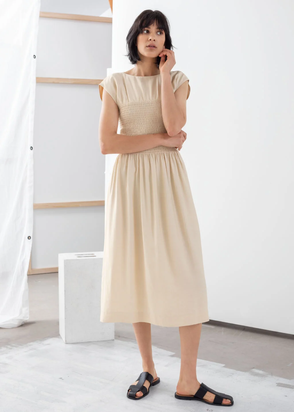 long sleeve formal midi dress for wedding Elegant Midi Length Long Lantern Sleeves Chiffon Wedding Guest Dresses