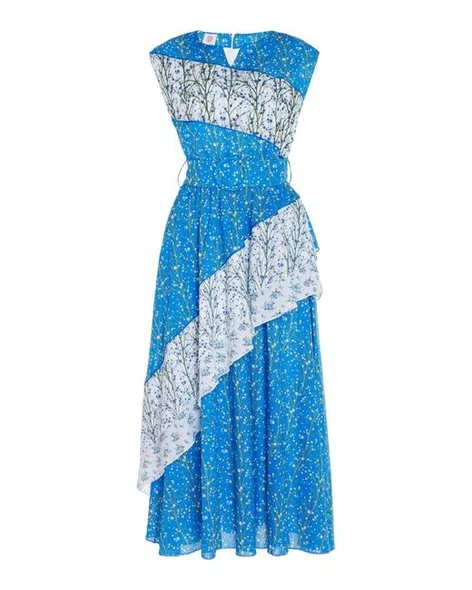 gul hurgel blue stripe linen midi dress Gül Hürgel + Floral Print Linen Midi Dress