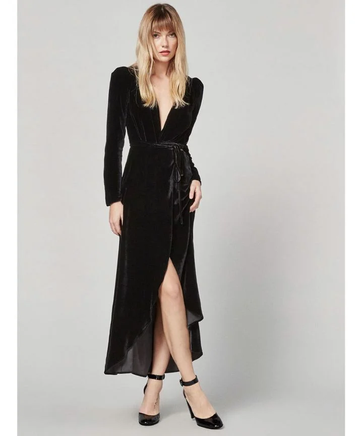 reformation velvet wrap dress