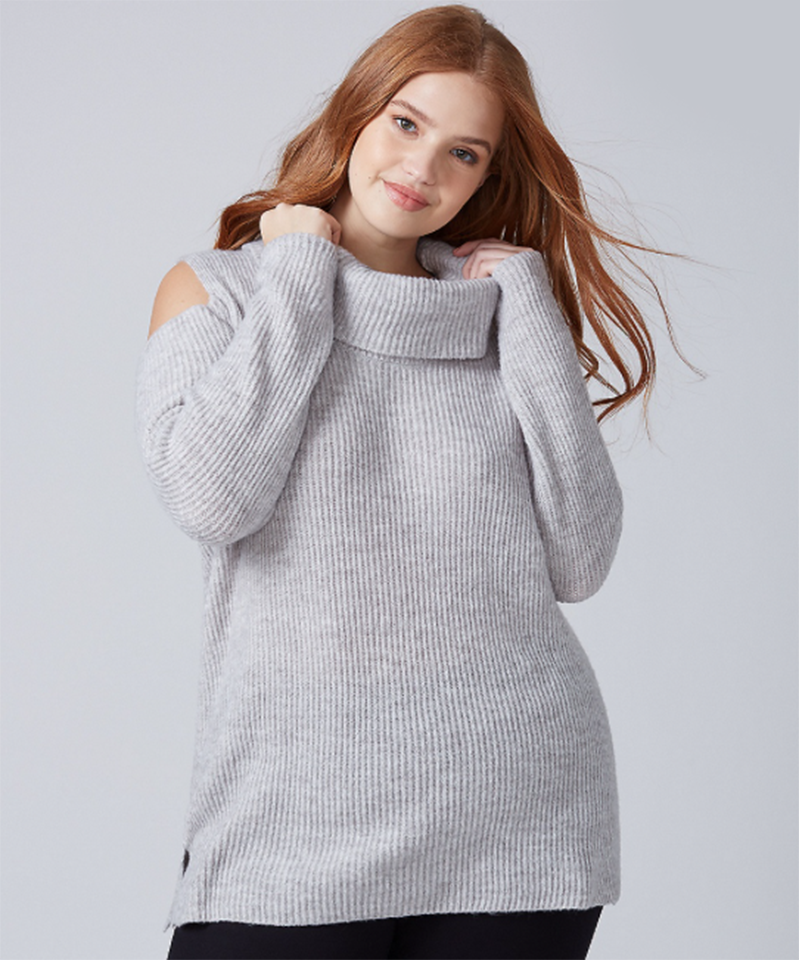 split cowl neck sweater