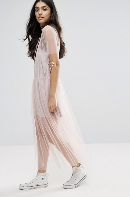 knee length dresses for ladies Ombre & Gold Mesh Layered Maxi Dress Large / Adults / Female