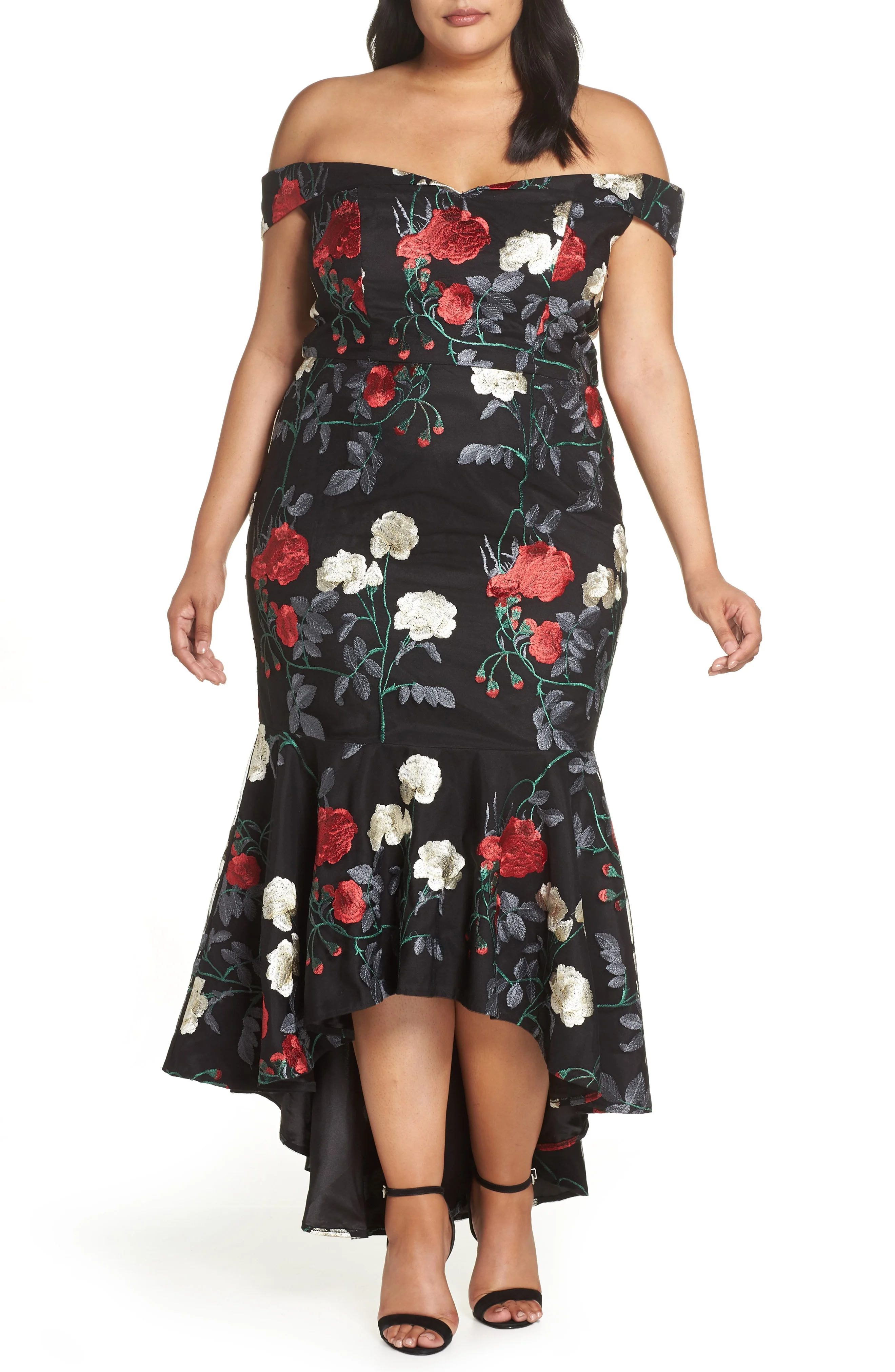Chi Chi London + Embroidered Off the Shoulder Dress
