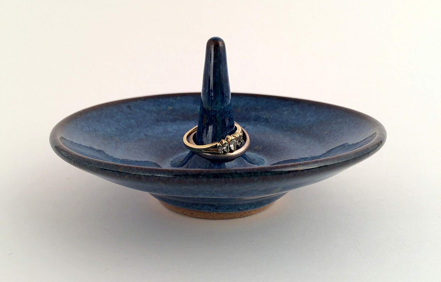 JaysClay + Handmade Pottery Ring Holder for Jewelry in Blue