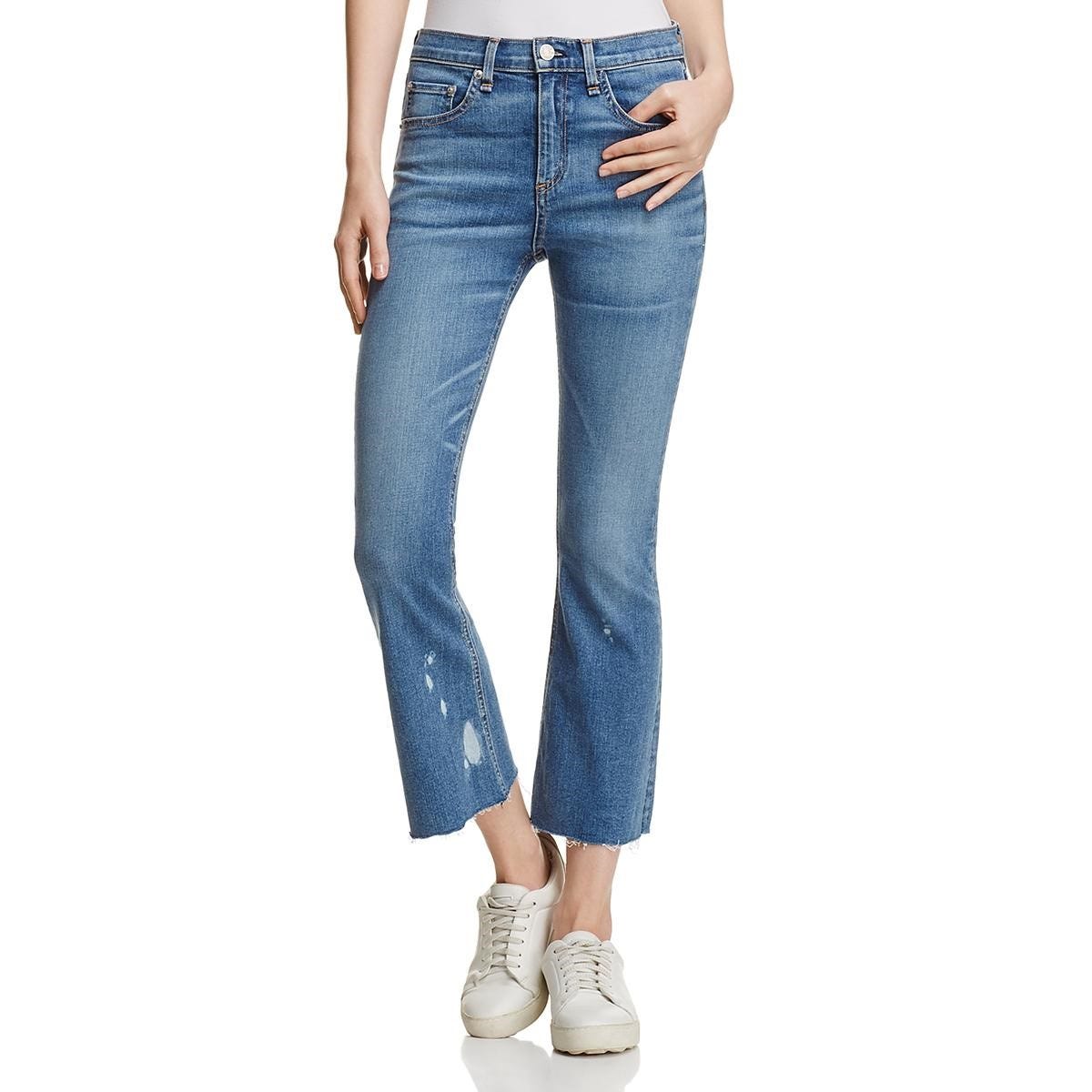 rag & bone + Flare Raw Hem Cropped Jeans