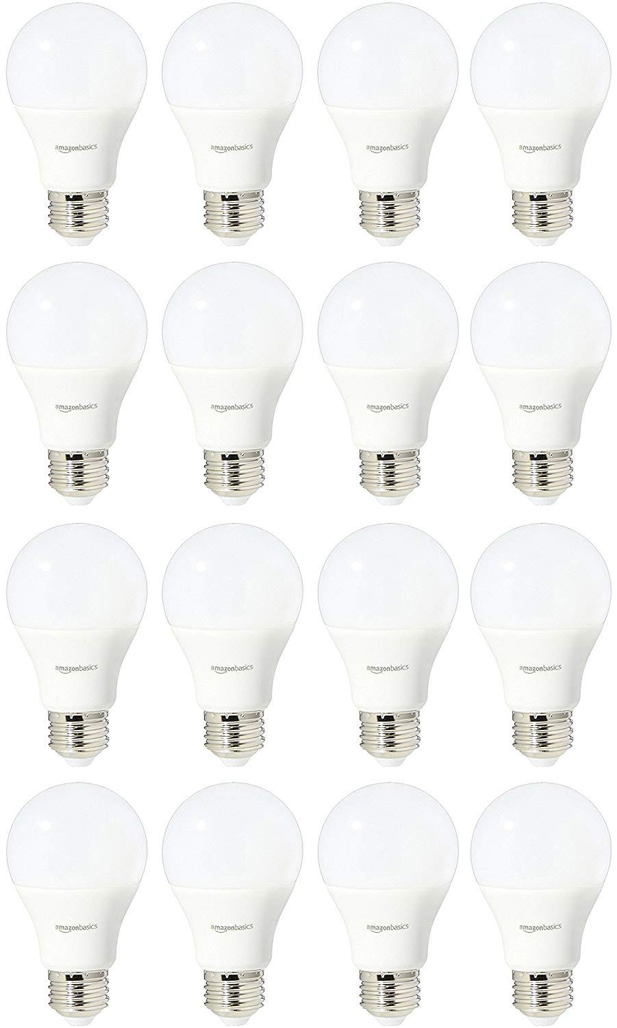 Amazon Basics + 16 Pack 40 Watts Daylight, Dimmable, A19 LED Light Bulb